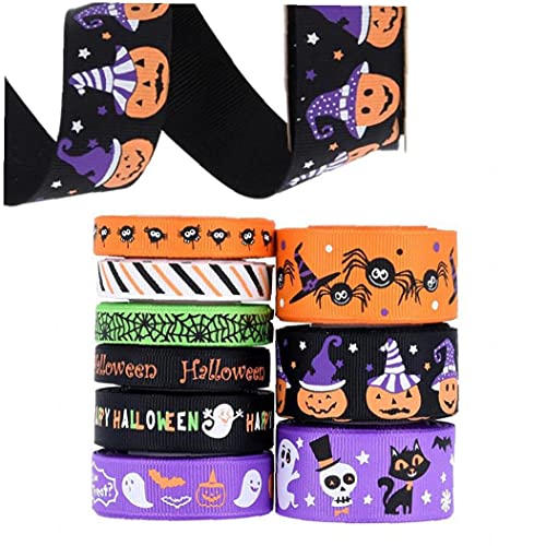Hainice Halloween Wikkellint 4,5 M Bedrade Edge Ghost Pumpkin Spider Grosgrain Gift Lint 9pcs - Image 5