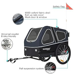   DOGGYHUT-S-Line-XL-Pet-Bike-Trailer-Stroller-for-Dogs-Up-to-100-lbsFolding-Frame-Cart-Suspension-WheelsLow-Center-of-Gravity-Parking-Brakes