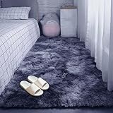 GOUBAN Alfombras Infantiles 60 x 120 cm Diseño Tie Dye Alfombra Esponjosa de Cama Personalizable para Pasillo Larga Habitacion Comedor, Gris Oscuro