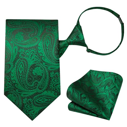 Image of HISDERN Pre Tied Ties for Men Adjustable Mens Tie Classic Paisley Stripe Necktie and Pocket Square Set for Wedding Party