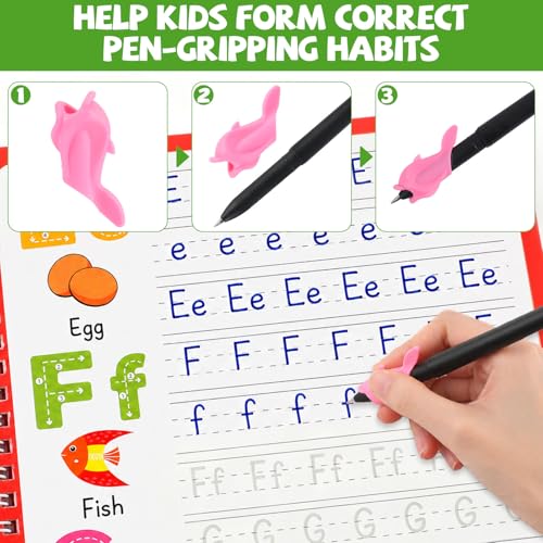 Magic Grooved Writing Practice Books for Kids 3-10, Large Reusable Handwriting Workbooks with Disappearing Ink, 3D Tracing Book Toy Gifts for Kindergarten Summer Workbook Preschool Learning Activities — view 6