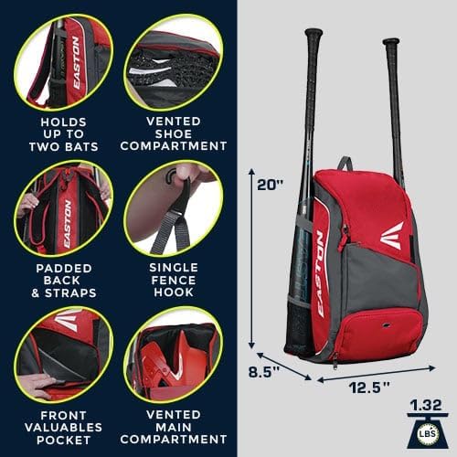 Easton | GAME READY Backpack Equipment Bag | Adult | Baseball & Softball | Multiple Colors Red