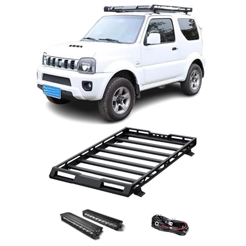 FYOBOT Auto-Dachträger für Suzuki Jimny JB64 JB74 1998-2018, Gepäckträger-Dachträger, Aluminiumlegierung, Auto-Oberteil, Gepäck, Querstange, Schienenkästen, Korb,White LED