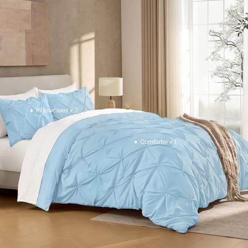 Image of Andency Full Pinch Pleat Comforter Set (79 inchx90 inch),3 Piece Lightweight Pintuck Bedding Comforters & Sets, Fluffy Down Alternative Comforter with 2 Pillow Shams for All Season,White