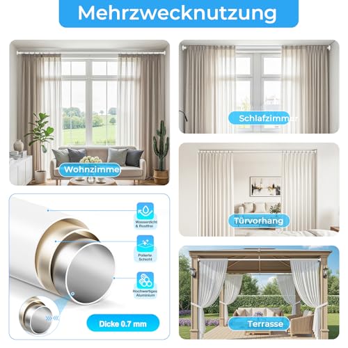 AIZESI Gardinenstange ohne Bohren 150-322CM, Weiße Ø32mm – Teleskopstange zum Klemmen, Ausziehbare Klemmstange – Ideal für Gardinen, Trennwand und Balkon & Duschvorhang