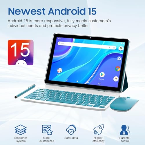 Image of Tablet with Keyboard, 2024 10.1 Inch 2-in-1 Tablets, 4GB RAM + 128GB ROM, Android Tablet, 1.8GHz Quad-Core, 1280x800 FHD, 8MP Dual Camera, WiFi 5G BT 5.0 | Mouse,