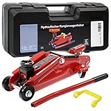 Einschränkungen: Hochwertiger Rangierwagenheber aus Qualitätsstahl mit zwei Gelenkrollen (360° drehbar) und zwei Rangierrollen., Der lange Hebel in Verbindung mit der eingebauten Hydraulik vereinfacht das Anheben von Fahrzeugen deutlich.