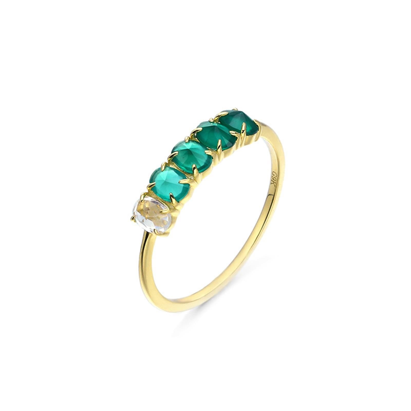 Bague de fiançailles ovale en or jaune 18 carats avec citrine et agate verte pour femme