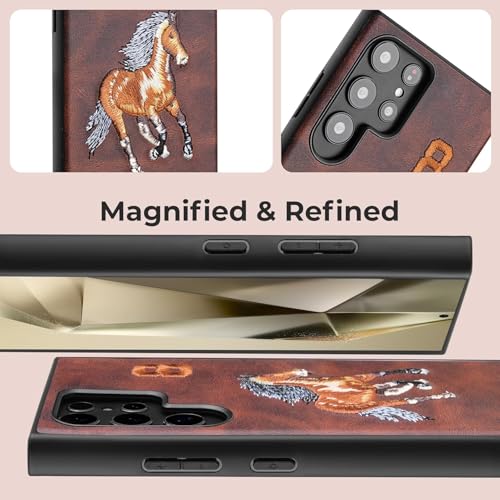 Image of PULOKA - Mobile Cover Compatible for Samsung S25 Ultra - Horse Embroidery - Sleek & Stylish - Protective & Anti Scratch Phone Cover Vegan Leather Back Case - Men & Women - Santa Barbara Polo (Brown)