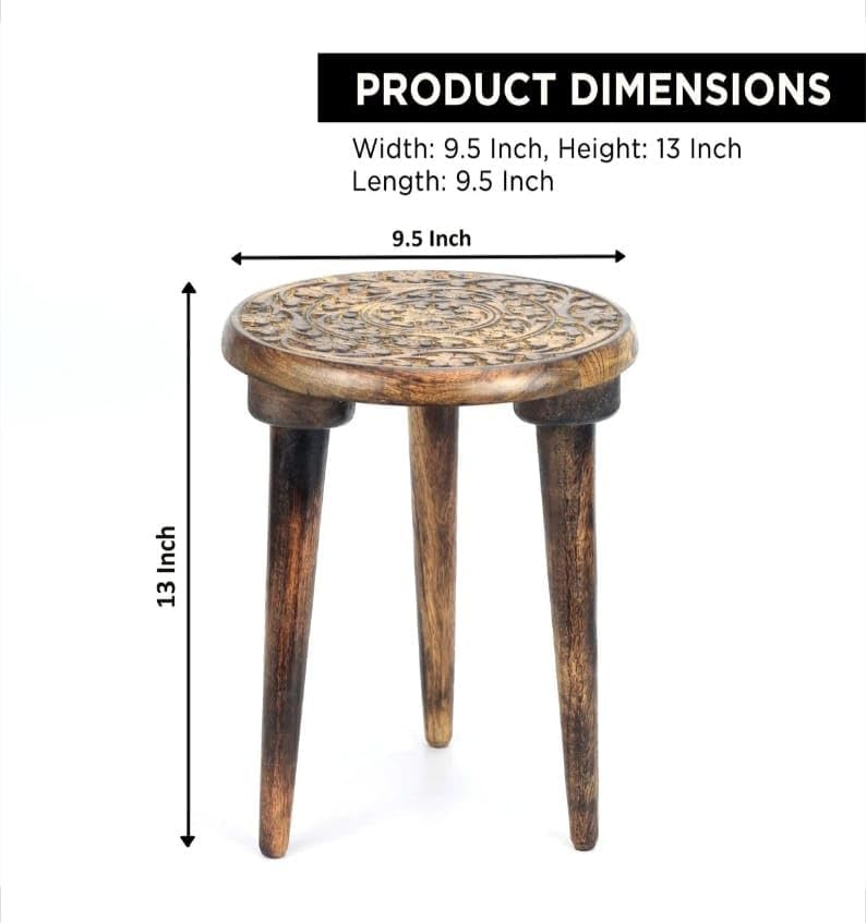 Image of Wooden Table with 3 Legs Pillar, Coffee Table Wood, End Round Coffee Table, Entryway Table, Living Room Side Table for Magazines, Books and Plants-9.5x13 Inch (Burnt Brown)