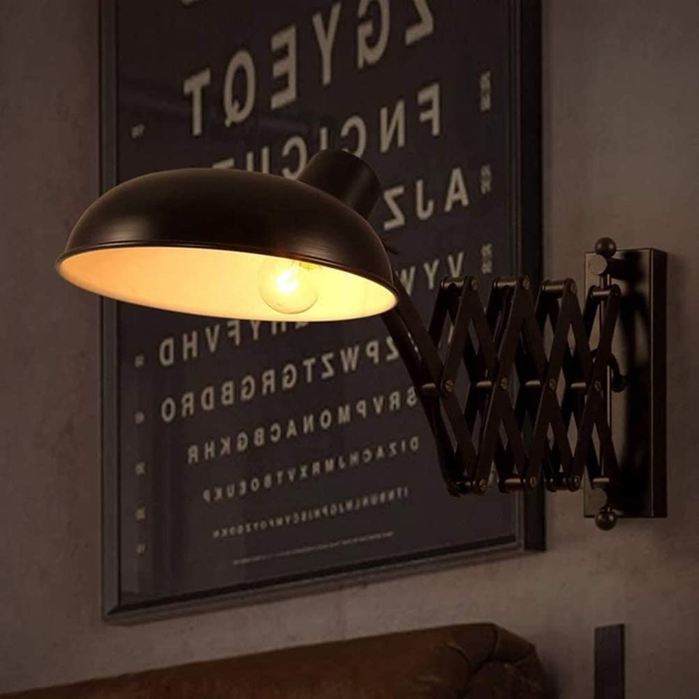 SweAtz Lámpara de pared industrial vintage Lámpara de pared extensible americana Brazo de tijera oscilante negro ajustable Lámpara de pared de metal Accesorio de iluminación Lámpara de lectura flex