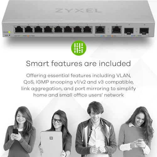 Image of Zyxel 12 Port Network Switch | 2.5Gb Multi Gigabit Switch | Web Managed | 8x 1G, 2x 2.5G, 2x 10G SFP+ Ports | Desktop | Fanless | Plug and Play Easy Installation Ethernet Splitter | XGS1210-12