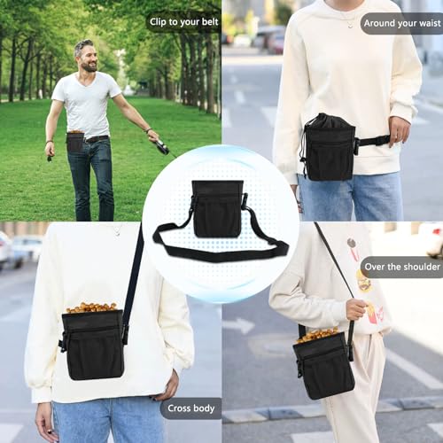 kissleaf Futterbeutel Hundetraining Leckerlitasche für Hunde Erziehungshilfen für Hunde Bauchtasche Hundetraining Zubehör Hunde Futterbeutel mit Hunde Kotbeutelspender (Black)
