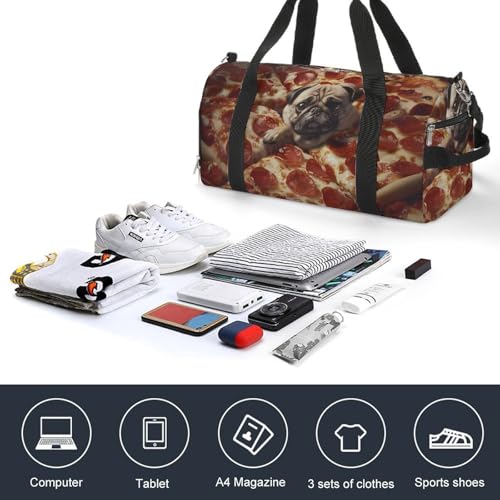 Pug and Pizza Funny Gym Bag Travel Tote Bag Duffel Bag with Shoe Compartment for Weekender Sports Vacation4