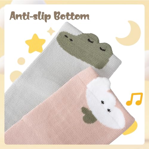 Jspupifip Toddler Non-Slip Socks with Grips for 0-1 Years 5 Pairs Cotton Cute Baby Cartoon Floor Crew Socks Indoor Soft Cotton Frilly Ankle Sock4