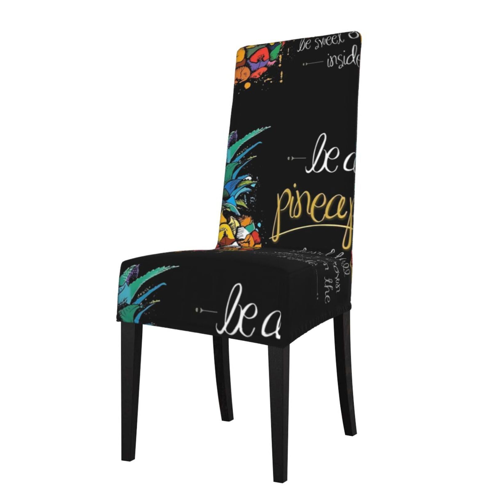 Hjfczh Black Colorful Fruit Pineapple Prints Dining Chair Throw Covers – Stretchy Spandex Furniture Layers For Refreshing Your Space - No Ironing Needed