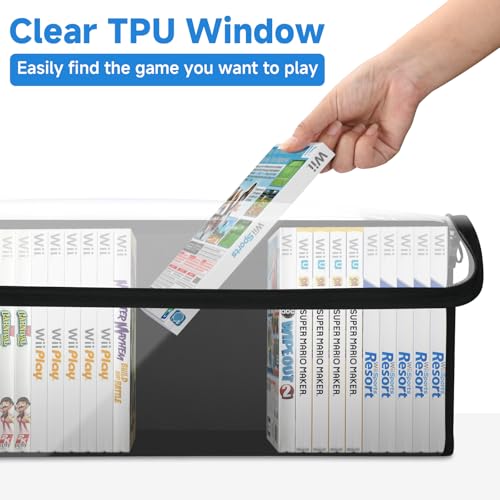 Image of Game Disc Storage Bag Compatible with Wii PS2 Xbox 360 Games | Portable Carrying Case Holds 37 Discs Boxes, Clear TPU Organizer Bag, Compatible with Wii U Gamecube Standard DVD Case, Black