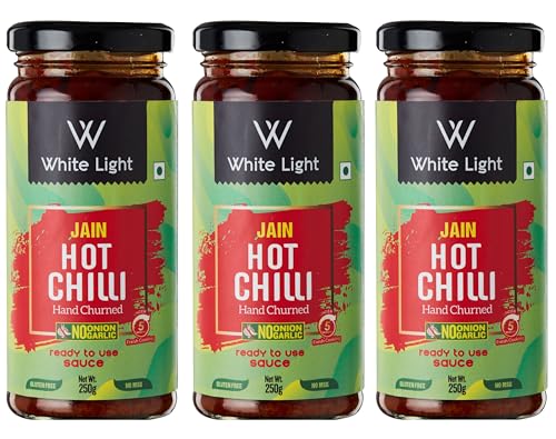 Image of White Light Food Jain Hot Chilli Sauce l Vegan and Natural Ingredients l Ready to Eat Healthy Food (250g-Pack of 3)