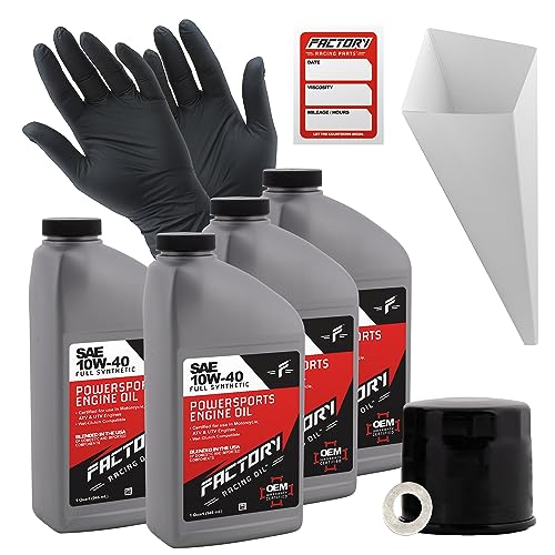 Factory Racing Parts Oil Change Kit compatible with Suzuki C50/M50/S50 Boulevard VL800 Includes 4 Qts of 10W-40 Full Synthetic Oil 1 Filter 1 Crush Washer 1 Funnel 1 Oil Change Reminder Sticker