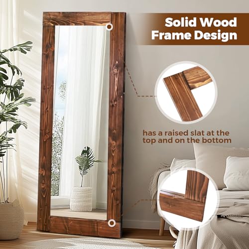 Image of 58x24in Full Length Mirror, Solid Wood Convex Frame, Brown