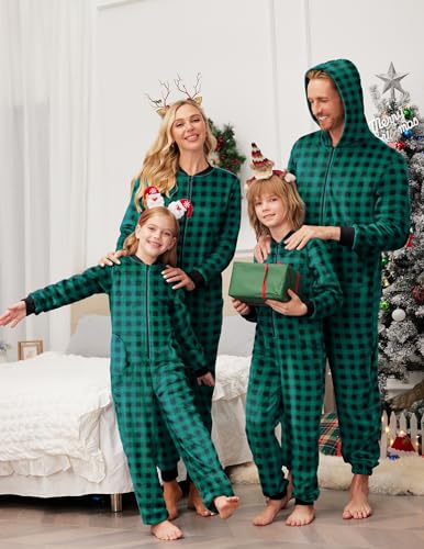 Ekouaer Christmas Matching Pajamas Onesie For Family Fleece Onesie Sleepwear Zipper Jumpsuit With Pockets thumb #4