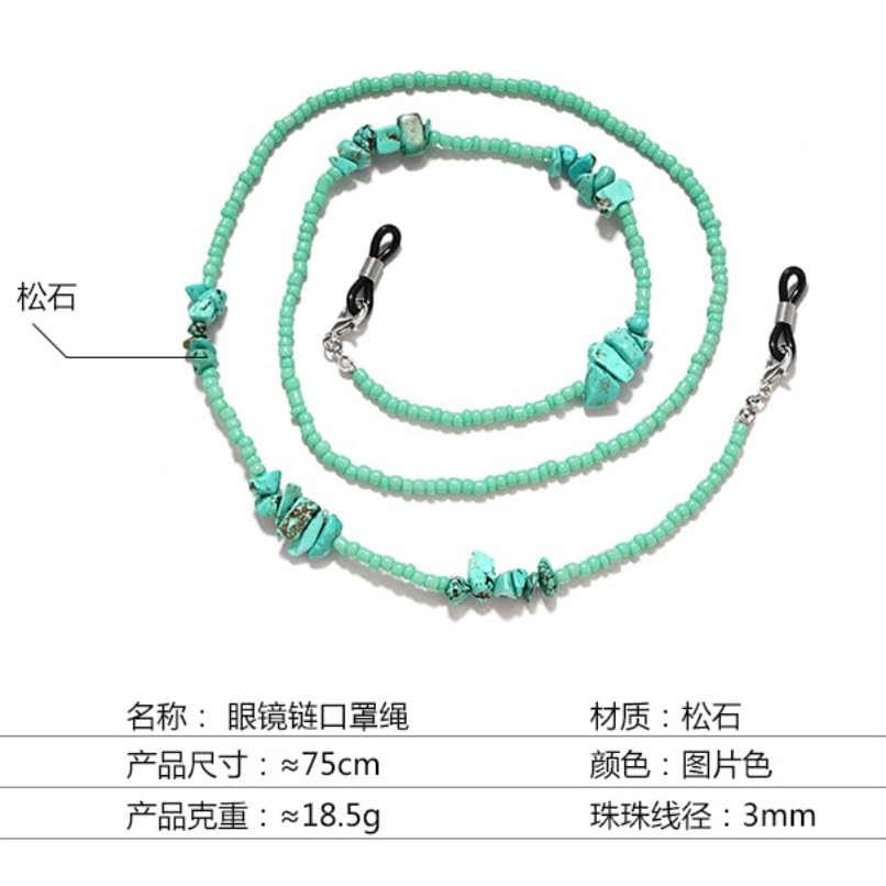 Chaîne de lunettes turquoise en perles de verre cordon suspendu chic - 5