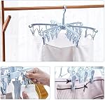 Clip and Drip Hanger with 24 Clips Plastic Swivel Hook, Socks Drying Rack Folding Windproof, Portable Folding Drying Rack Small Clothes Hanger, for Socks Bras Towels Underwear Gloves Blue