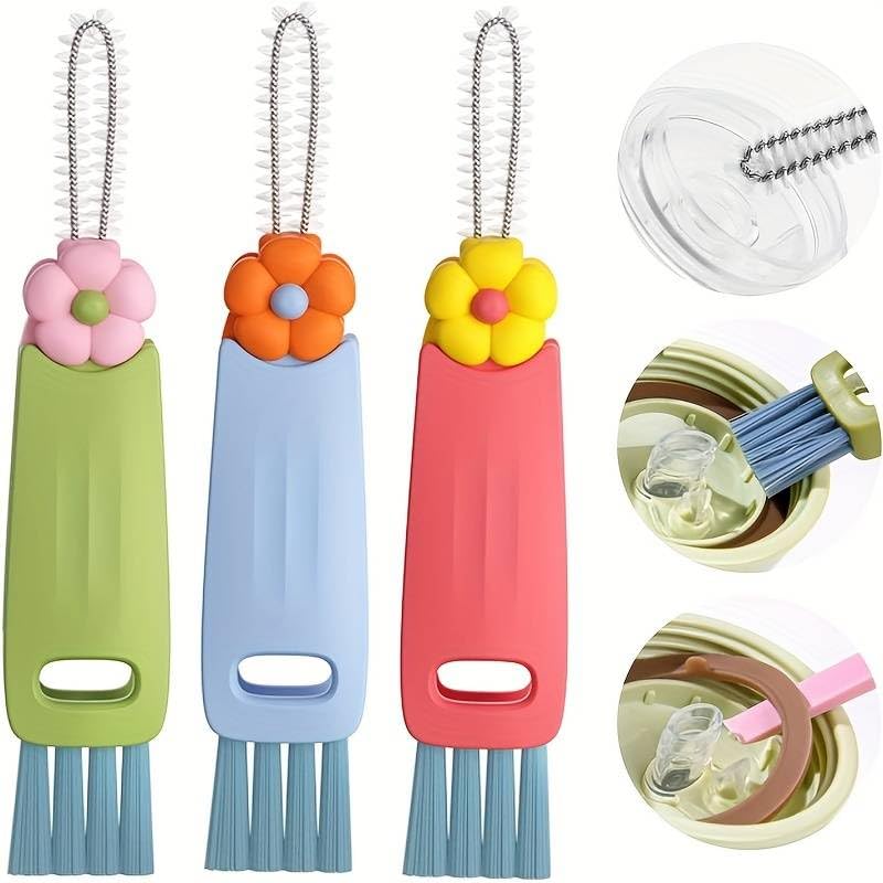 Image of Cots and Cuddles 1pc Bottle Cleaning 3-in-1 Silicone Cleaning Kit for Baby Milk Bottles, Nipple Cleaner and Straw Tool |Multipurpose Scrubbing Brush |Random Colour (Flower)