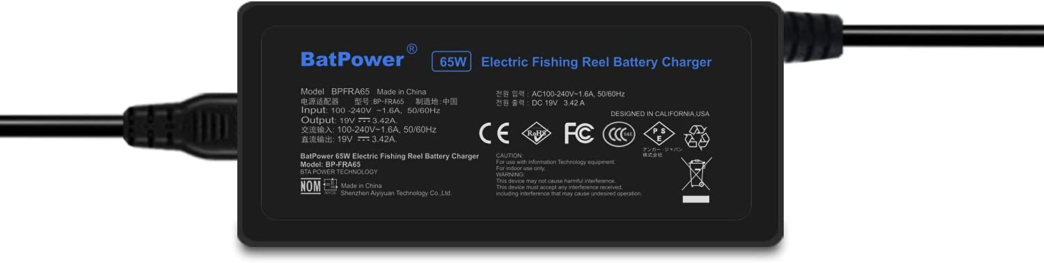 BatPower 65W Prof Electric Fishing Reel Battery Charger Power Supply Compatible for Daiwa BM2300 LB3100 BM2600 BM2900 BM3200 BM3000 BP-FR08B BP-FR16B BP-FS08B BP-FS16B BM RB-CC4002 Charger Ac Adapter