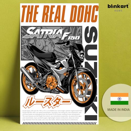 Image of BLINKART Suzuki Satria 150Car Posters Sticker Gift Items for Boys Room Wall Decor || Comes with Double-Sided Tape|| Decoration Bedroom Living Room Office Studio Decor | 12x18 In (A3) - CAR-252