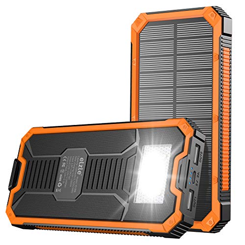 Portable Charger Power Bank 15000mAh, elzle Solar Charger, Solar Power Bank Battery P ack, high Speed Charging Solar Phone Charger for iPhone, Samsung and More Orange