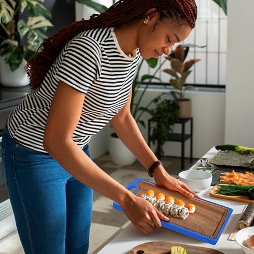 Tablas de Cortar de Titanio para Cocina – Tabla de Corte Dual con Superficie de Titanio Puro y Madera, Duradera, Fácil de Limpiar con Ranura para Jugos – Grande 15 x 10 (Azul) miniatura 5