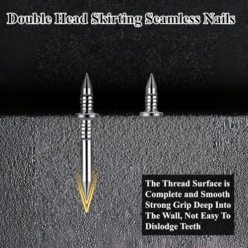 Image of 100Pcs Double Head Skirting Thread Seamless Nail, Double Headed Nails with Nail Specific Sleeve Tool, Non Marking Invisible Baseboard Nail for Wood Trim, Wall Molding, Cabinets, Furniture