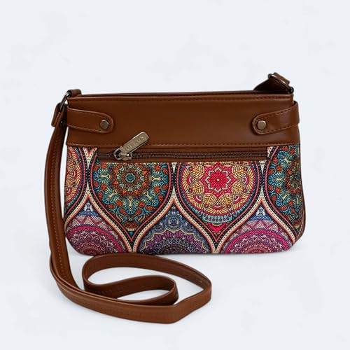 Image of JUGNU Sling Bag for Women, Jute Fabric, Crossbody Style, Slim Design, Multicolour, Medium Size, Lightweight, Adjustable Strap, Zipper Closure, 5 Pockets