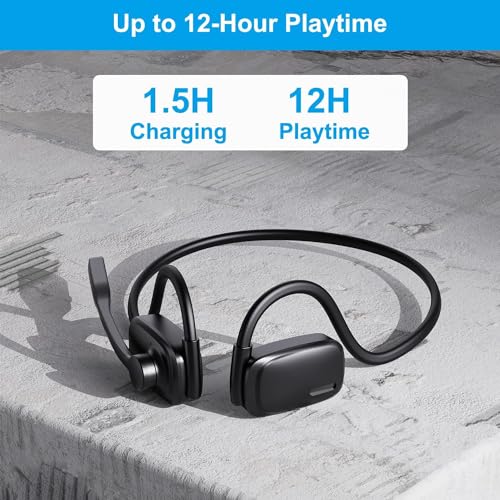 Image of Bluetooth Headphones, Bluetooth V5.4 Wireless Headphones with Noise Cancelling Mic, 12H Playtime, 15.4mm Diaphragm Driver, Open Ear Headset for Office Meeting Running Cycling Driving (Black)