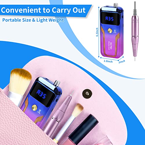 Portable Nail Drill Professional 35000 RPM, MOCOWIND Rechargeable Electric Nail File Machine E File for Acrylic Gel Polishing Removing, Cordless E-File with Bits Kit for Manicure Salon Home, Purple - image 3