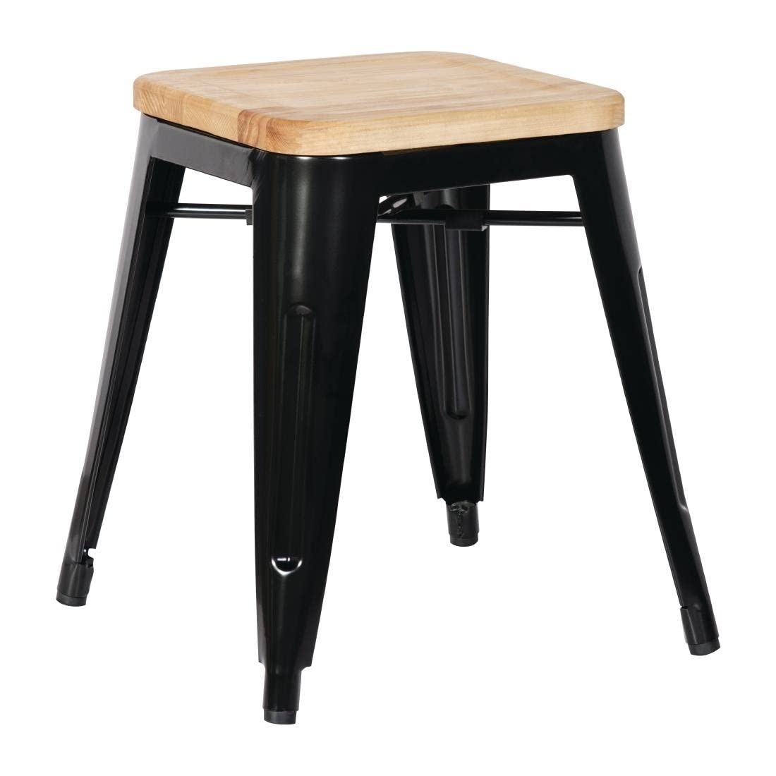 Bolero GM635 acciaio Bistro Low sgabelli con cuscino in legno, nero (confezione da 4)