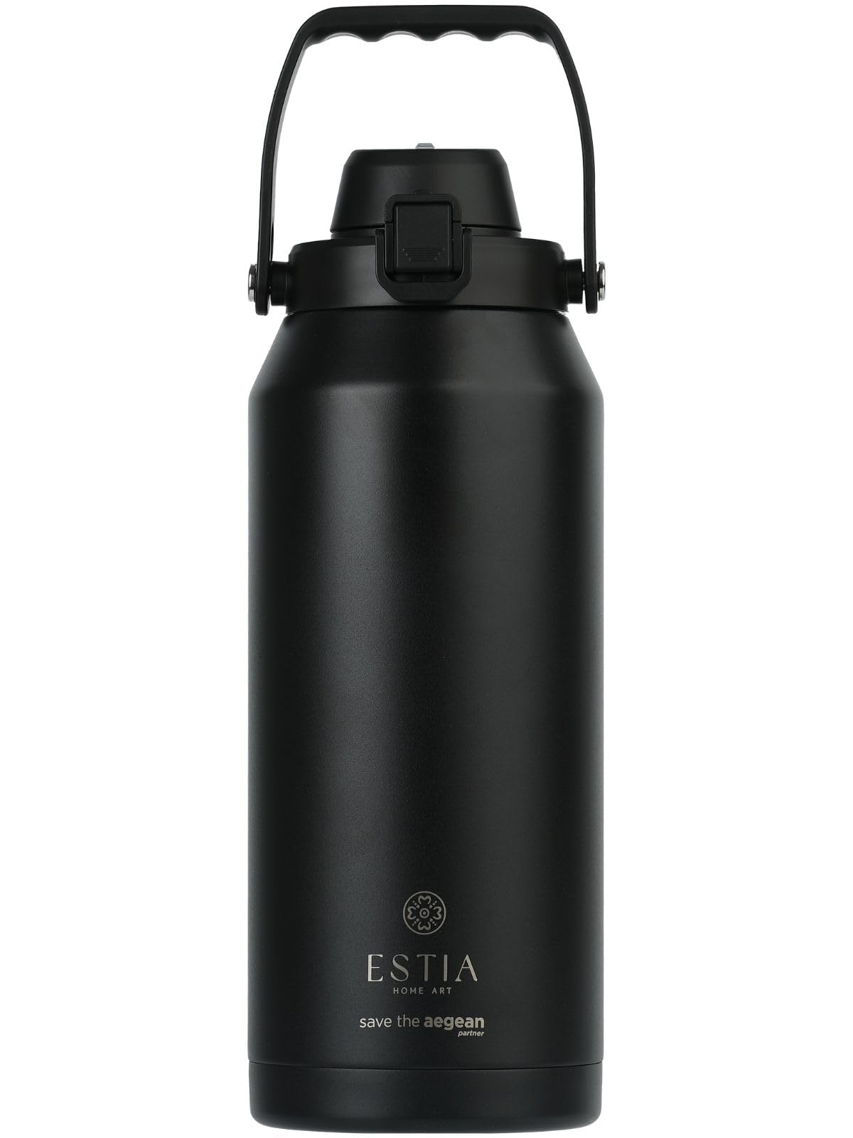 ESTIA Thermosflasche Isolierflasche 1,8 Liter Trinkflasche schwarz aus Edelstahl mit Tragegriff und Trinkaufsatz