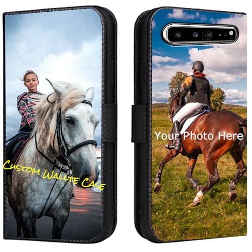FortiCase Funda Personalizada para Samsung Galaxy S10 4G,Piel Carcasa Flip Case,Ranura para Tarjetas y Soporte Cover,con Foto Imagen Texto Disena Personalizada Carcasa - Black-LN4