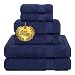 Hotel & Spa Quality, Absorbent and Soft Decorative Kitchen and Bathroom Sets, Cotton, 6 Piece Turkish Towel Set, Includes 2 Bath Towels, 2 Hand Towels, 2 Washcloths, Navy Blue