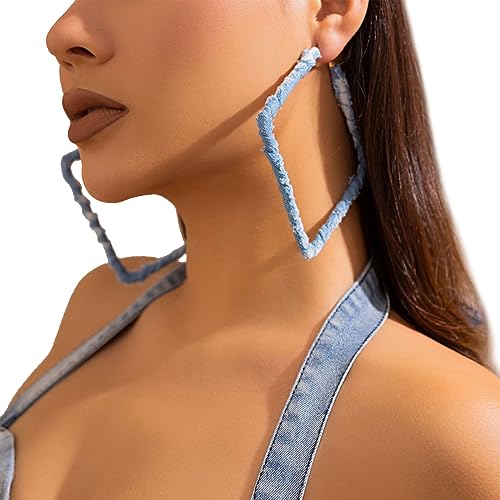 Simple Denim Heart Hoop Earrings Simple Exaggerated Big Star Heart Round Earrings Statement Summer Beach Earrings Accessories Jewelry for Women2