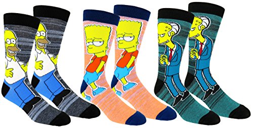 The Simpsons Casual Crew Socks 3 Pair Pack Multi Color (One Size, Homer/Bart/Burns)