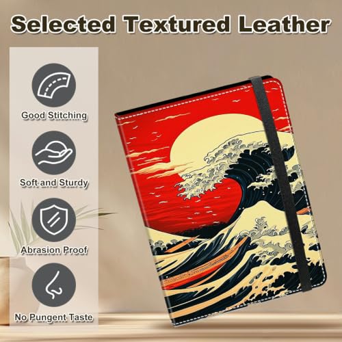 Image of Photo Album 4x6 120 Photos with Strong Elastic Band, Red Sun Ocean Wave | Large Capacity Premium Leather Picture Album, Portable Wallet Albums Photo Book for Family Anniversaries Wedding Baby