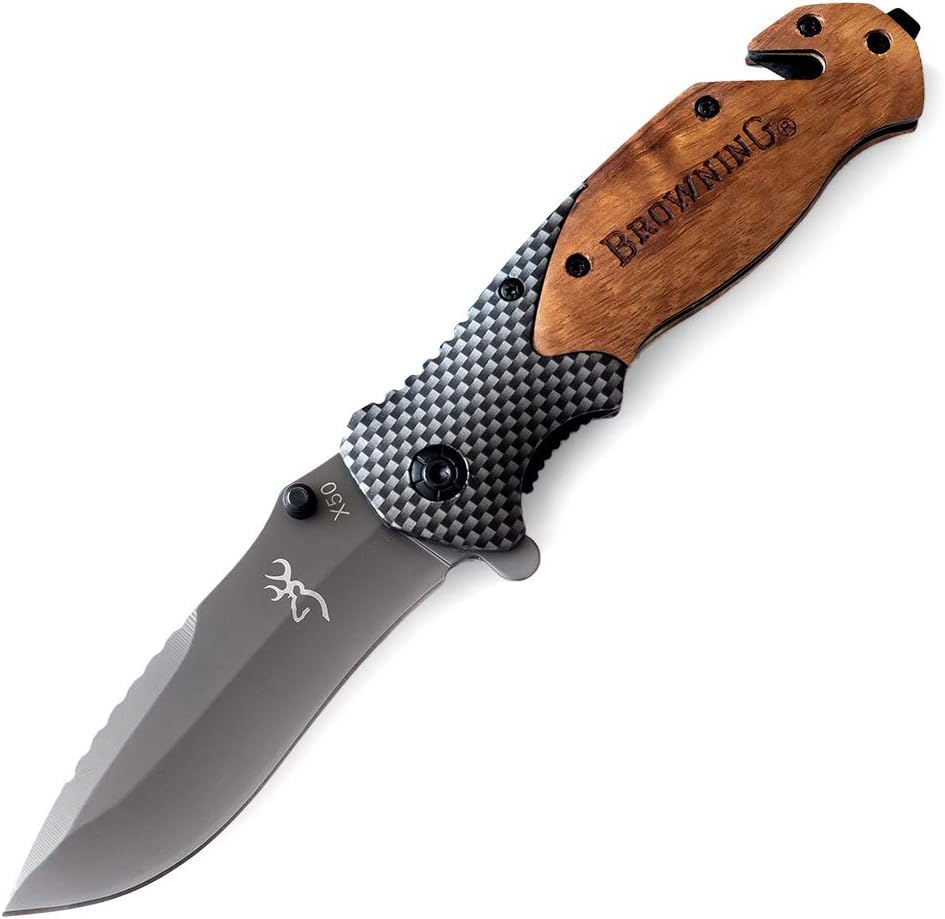 Browning Knives X50 Cuchillo plegable táctico, madera + mango de fibra