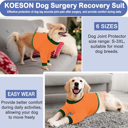 Image of KOESON Dog Recovery Sleeve for Front Legs with 100% Cotton Fabric, Soft & Breathable Dog Surgery Recovery Suit, Adjustable Elbow Protector for Dogs, Pet Long Sleeve Shirt for Front Legs, Orange M