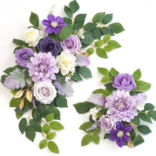 Fyearfly Bouquet de pivoines artificielles pour dossier de chaise, grand bouquet de fleurs artificielles violettes pour arche de mariage, centre de table,...
