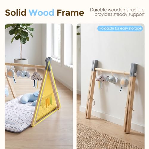 PlayPals Wooden Baby Play Mat Gym with 3 Sensory Toys for Newborns 0+Months - Image 5