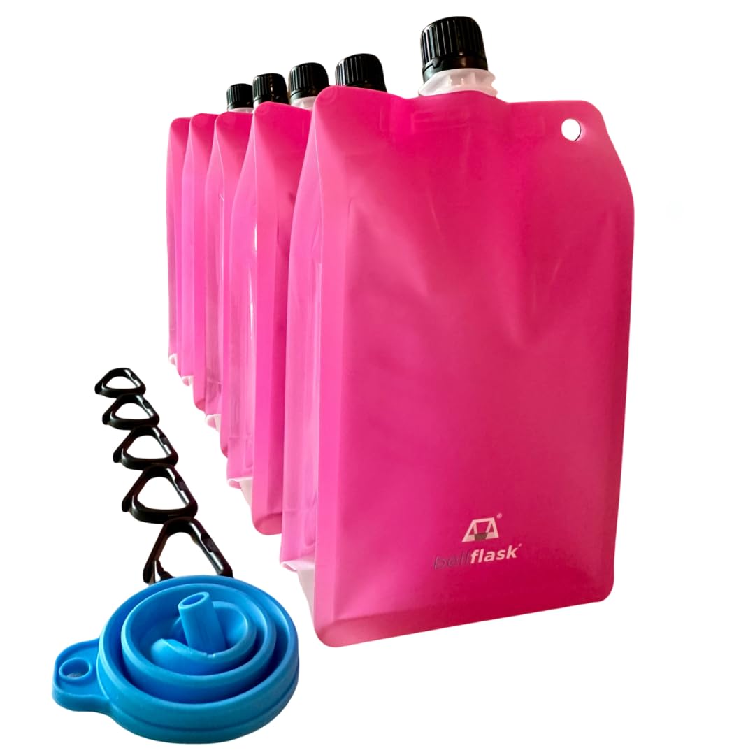 BellFlask - 15 oz. Plastic Flask, Patented, Flexible, Metal-Free, Reusuable, BPA-Free with Carabiner Clip and Filling Funnel