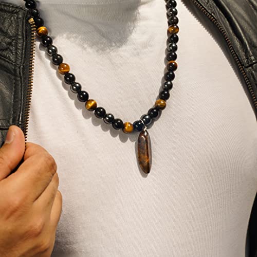 Crystal Agate Bracelets Hematite Tiger’s Eye Obsidian Triple Protection Necklace – Grounding Shield for Stress Relief & Energy Balance, Handcrafted Gemstone Pendant3