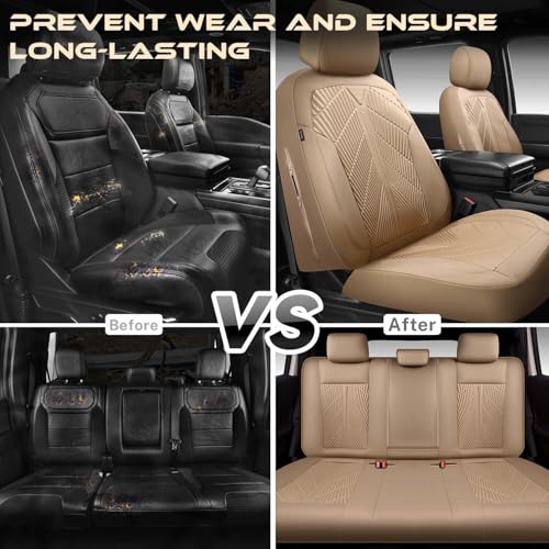 Image of CAR PASS Waterproof Car seat Covers Full Sets Neoprene Wetsuit, All-Weather Non-Slip Durable, Universal Fit for SUV Sedans Trucks Vans Automotive, Armrest Airbag Compatible, 3D Emboss All Beige